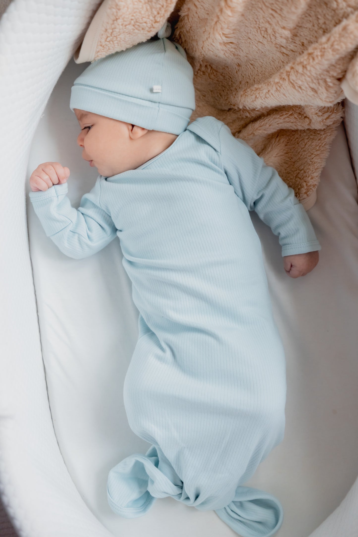 Knotted Gown and Beanie - Pearl Blue