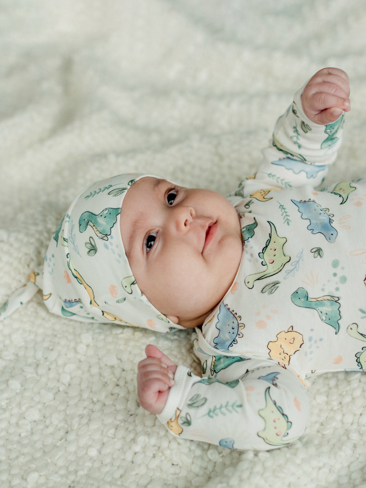 Knotted Gown and Beanie - Dino Print