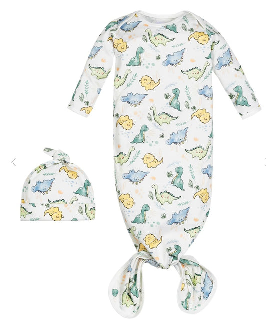 Knotted Gown and Beanie - Dino Print